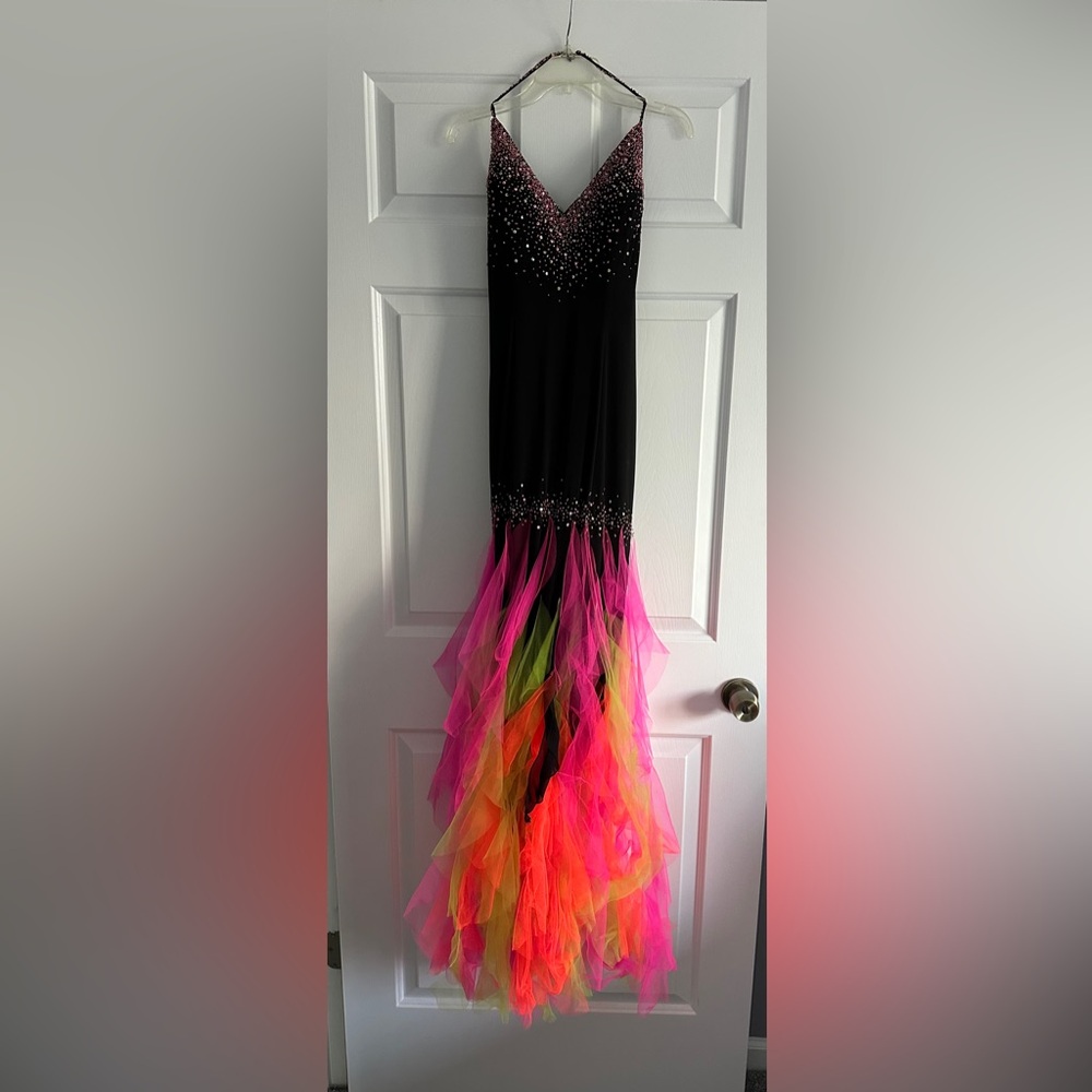 Black Mermaid Dress with Neon Beading and Tulle